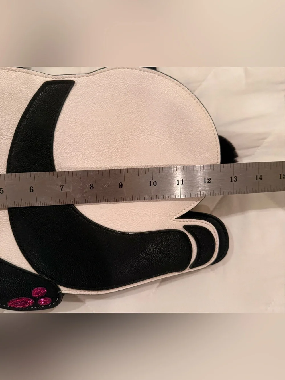 Betsey Johnson Panda Satchel Crossbody Bag Pom Pom Novelty Purse Black White - Picture 15 of 16